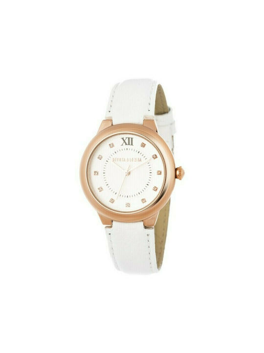 Devota & Lomba Watch with White Leather Strap DL006W-03