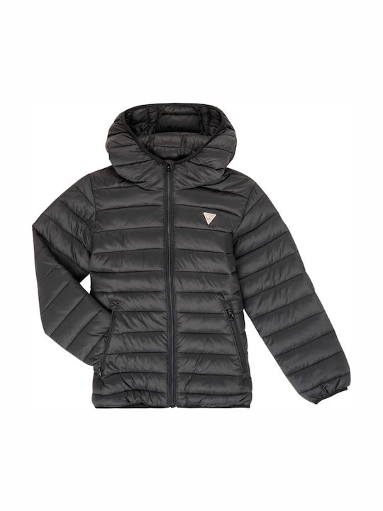Guess Down Kids Quilted Short Coat with Hood Black