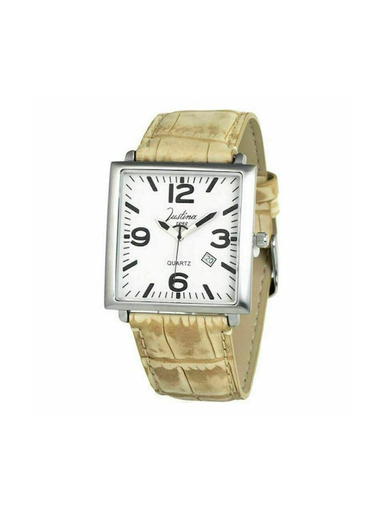 Justina Watch Battery with Beige Leather Strap