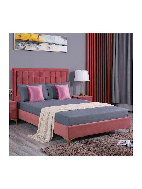 Montpellier Κρεβάτι Διπλό Επενδυμένο με Ύφασμα Μπορντό με Τάβλες για Στρώμα 150x200cm