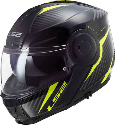 LS2 FF902 Flip-Up Helmet with Sun Visor ECE 22.05 1650gr Scope Skid Black Hi-Vis Yellow