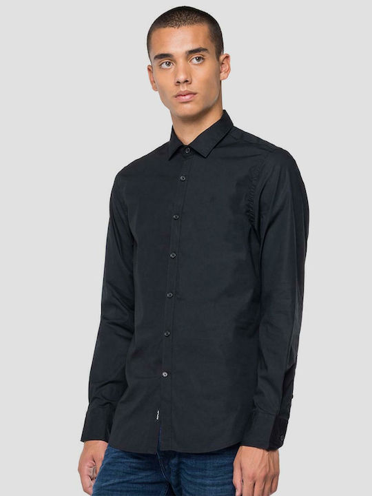 Μακρυμάνικo Πουκάμισο σε Στενή Γραμμή Μαύρο