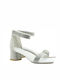 Jeffrey Campbell Women's Sandals Issa with Strass & Ankle Strap White with Chunky Medium Heel 0101002824