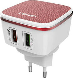 Ldnio Φορτιστής με 2 Θύρες USB-A και Καλώδιο USB-C 30W Quick Charge 3.0 Πορτοκαλί (A2405Q)