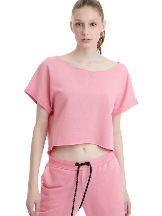 BodyTalk 1201-904128 Women's Athletic Cotton Blouse Short Sleeve with Smile Neckline Pink 1201-904128-00319