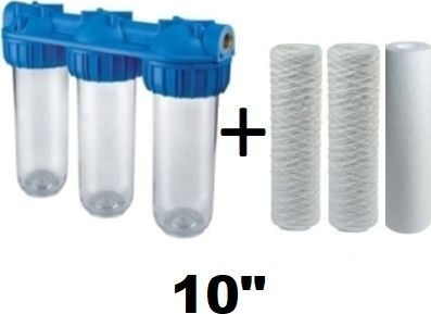 Atlas Filtri Senior Plus Triplex 3P AFO SX Water Filtration System Triple Central Supply / Under Sink Micron 3/4'' with Replacement Filter Atlas Filtri FA 10 SX 5 μm, Atlas Filtri FA 10 SX 25 μm,Atlas Filtri CPP 110 SX 1 μm