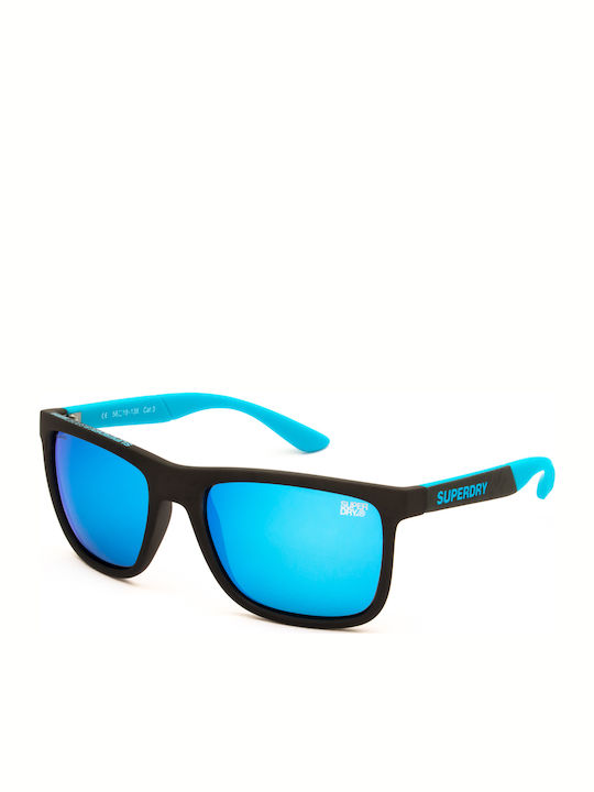 Superdry RunnerX Men's Sunglasses with Black Plastic Frame and Light Blue Mirror Lens