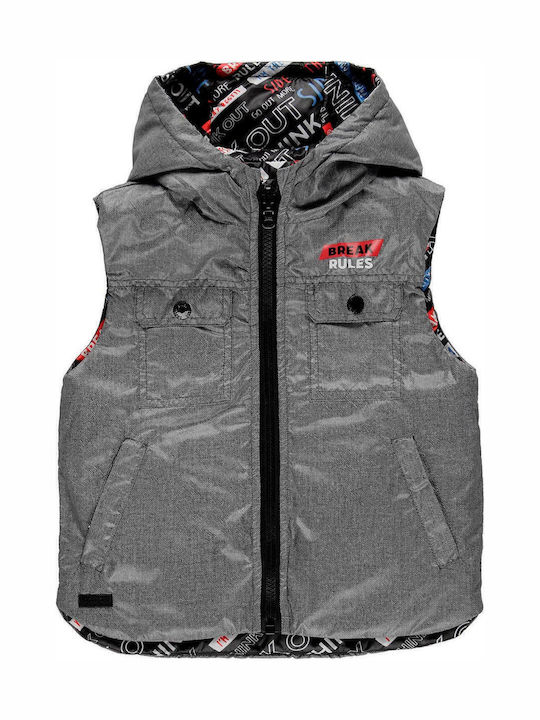 Kids Casual Sleeveless Short Hooded Grey Jacket