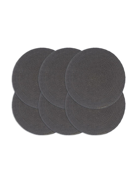 vidaXL Placemat Round Fabric Gray 6pcs