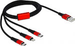 DeLock Regular USB to Lightning / Type-C / micro USB Cable Μαύρο 1m (85892)
