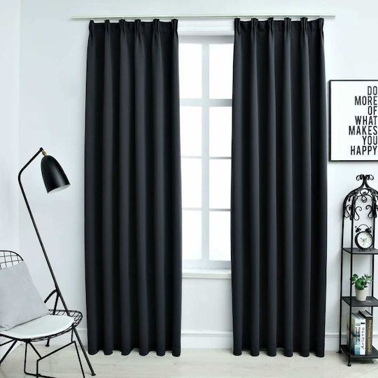vidaXL Set Perdele Opace Cu Coafură Negre 140x225 cm