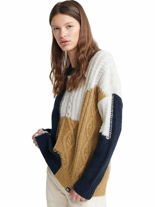 Superdry Codie Stitch Patchwork Women's Long Sleeve Sweater Navy Blue