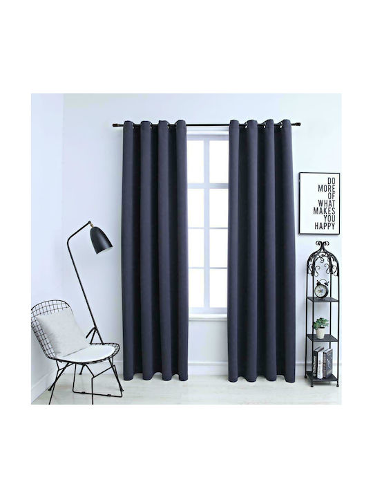 vidaXL Set Of Gray Blackout Curtains With Gromm...