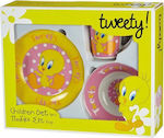 Hollytoon Feeding Set Tweety made of Porcelain Pink 3pcs