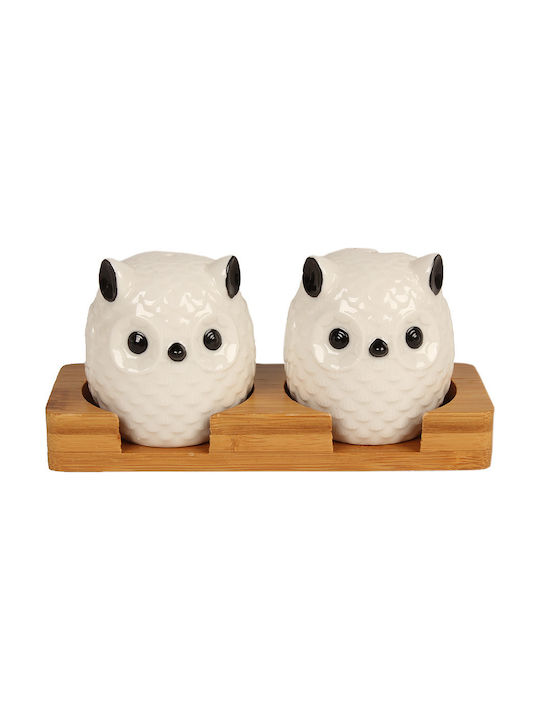 Keskor Κουκουβάγια Salt and Pepper Set Ceramic with Stand 2pcs