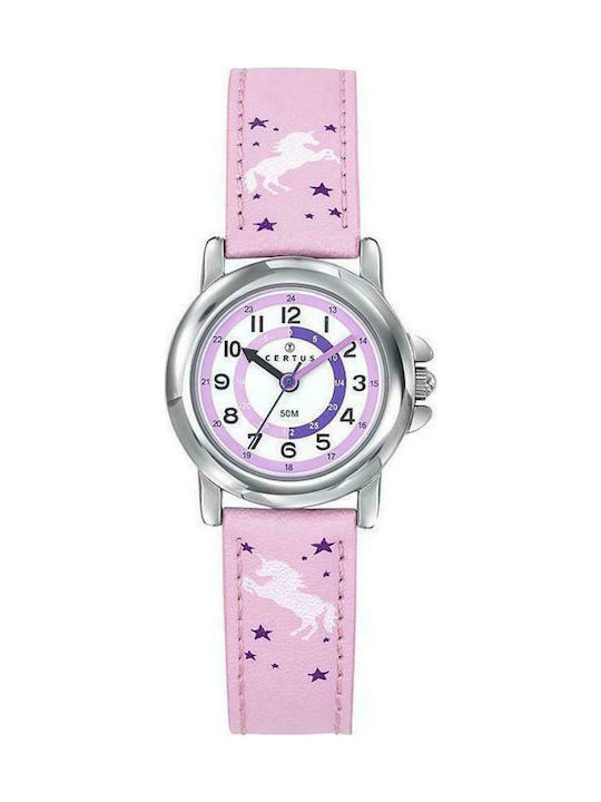 Certus Analog Kinderuhr Rosa mit Lederarmband
