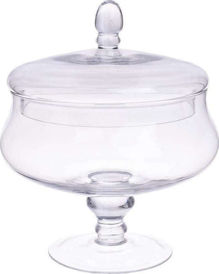 Inart Φοντανιέρα Γυάλινη με Καπάκι και Πόδι 23x23x26cm Διάφανη