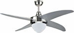 V-TAC Ceiling Fan 107cm with Light and Remote Control Silver