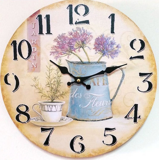 SP Souliotis Cafe Des Fleurs Antike Wanduhr Hölzernes Mehrfarbig Ø30cm