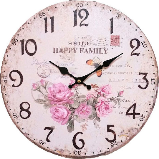 SP Souliotis Smile Happy Family Antike Wanduhr Hölzernes Rosa Ø30cm SP Souliotis Smile Happy Family Antike Wanduhr Hölzernes Rosa Ø30cm