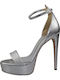 Sante Platform Women's Sandals with Ankle Strap Silver with Thin High Heel