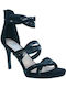 Xti Suede Women's Sandals Black with Thin High Heel