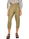 Lia Women's High-waisted Fabric Capri Trousers with Elastic Regular Fit Khaki