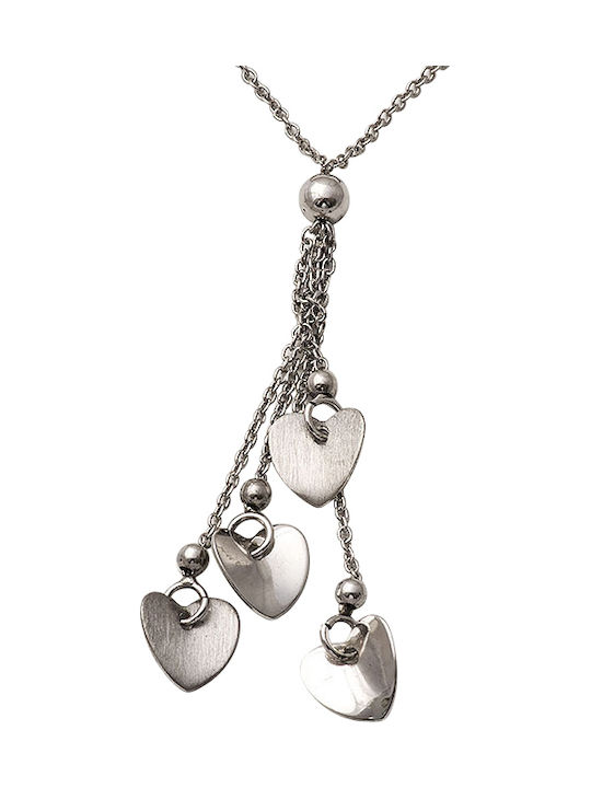 Silver necklace with many little hearts.