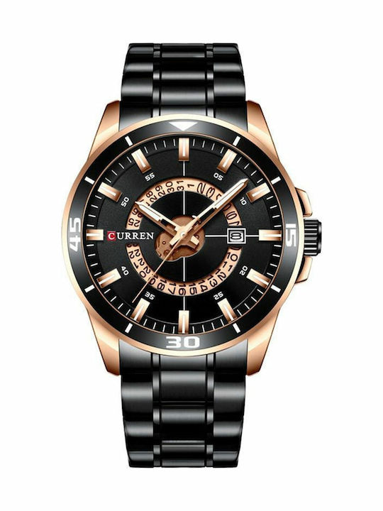 Curren Ανδρικό Ρολόι 50mm Μπαταρίας με Μαύρο Μεταλλικό Μπρασελέ