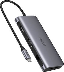 Ugreen USB-C Docking Station με 4K PD Ethernet και συνδεση 2 Οθονών Γκρι (40873)