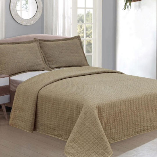 Silk Fashion Stonewashed Set Coverlet Queen Size Cotton Coffee 220x240cm 3pcs