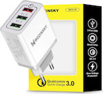 Wozinsky Φορτιστής Χωρίς Καλώδιο με 3 Θύρες USB-A 30W Quick Charge 3.0 Λευκός (WWC-01)