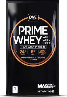 QNT Prime Whey Πρωτεΐνη Ορού Γάλακτος Χωρίς Γλουτένη με Γεύση Belgian Chocolate Brownie 30gr