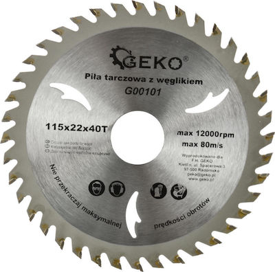 Geko G00101 Cutting Disc Wood 115mm with 40 Teeth 1pcs