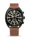 Citizen Eco-Drive Watch Chronograph Battery with Brown Leather Strap