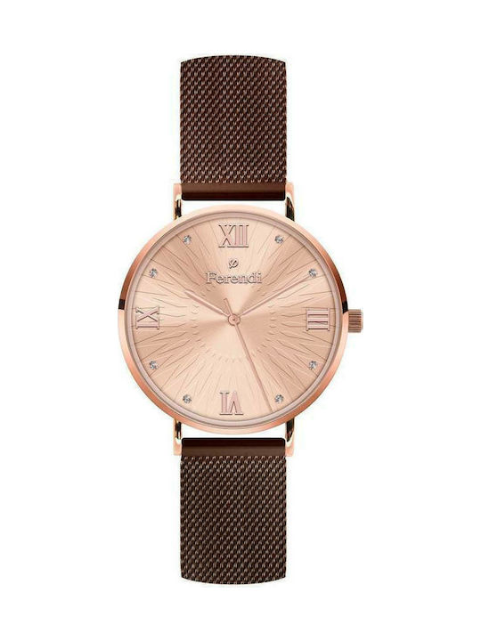 Ferendi Harmony Crystals Watch with Brown Metal Bracelet