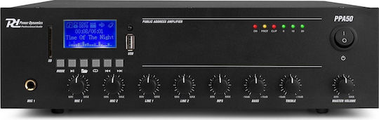 Power Dynamics PPA50 Integrated Commercial Amplifier 5 Channels 1 Zone 50W/100V Equipped with USB/Bluetooth Black