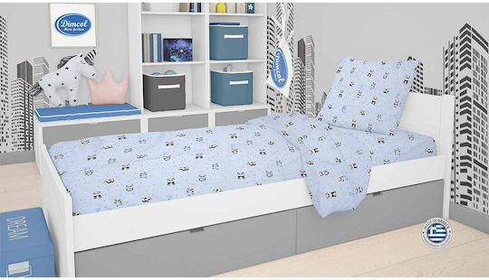 Dimcol Set Cearceafuri Pentru Copii Single Panda 110 Albastru Cer 160x240cm