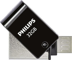 Philips 2-in-1 32GB USB 2.0 Stick με σύνδεση micro USB-B Μαύρο