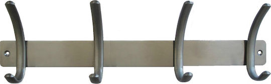 Import Hellas Wall Hanger S1003/4 Metal 4 Hooks Inox 35x4.3x10cm
