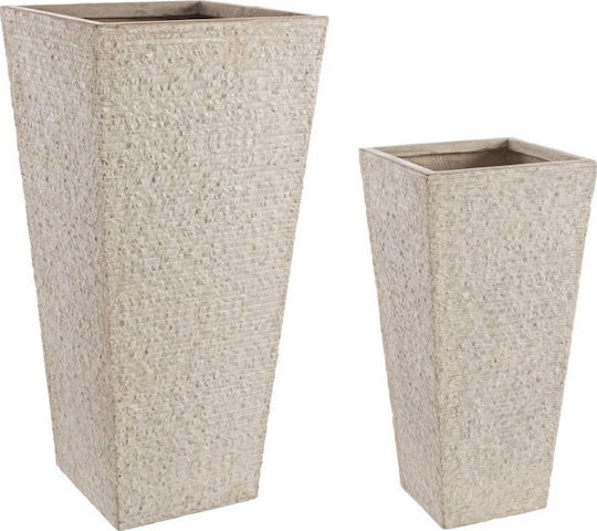 Bizzotto Set 2 Stone High Square Sand Vase Ghiveci din piatra Bej
