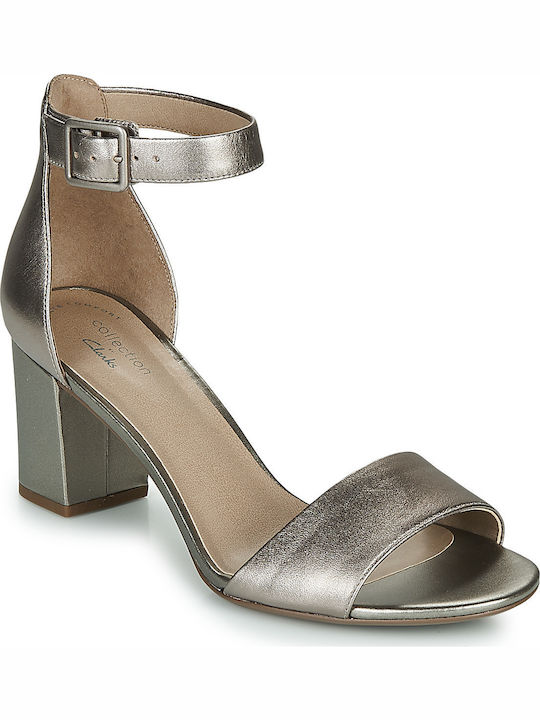 Clarks Deva Mae Δερμάτινα Πέδιλα Ασημί