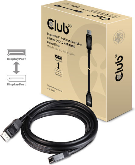 Club3D DisplayPort-Kabel Männlich - DisplayPort-Buchse 3m Schwarz
