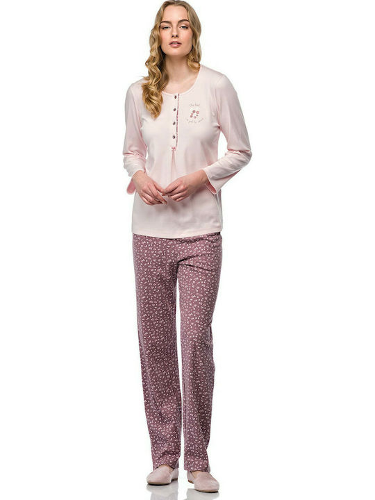 Vamp De iarnă Set Pijamale pentru Femei De bumbac Roz 7447 00-17-7447