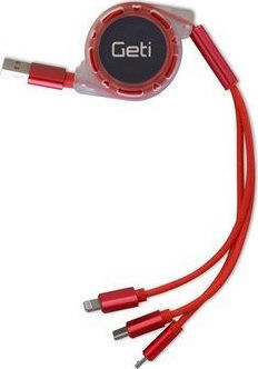 Geti Geti Retractable USB to Lightning / Type-C / micro USB 1.1m Cable Red (GCU 02)