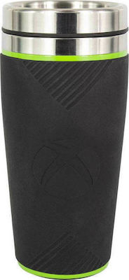 Paladone Travel Mug Glas Thermosflasche Rostfreier Stahl Schwarz 450ml mit Mundstück PP5688XB