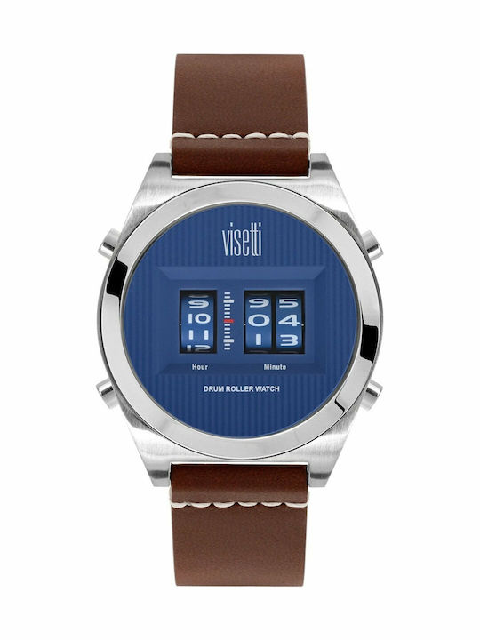Visetti Drum Roller Digital Men's Watch 45mm Battery with Brown Leather Strap