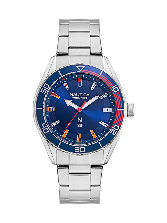 Nautica N83 Finn World Ανδρικό Ρολόι 44mm Μπαταρίας με Μεταλλικό Μπρασελέ Silver/Blue