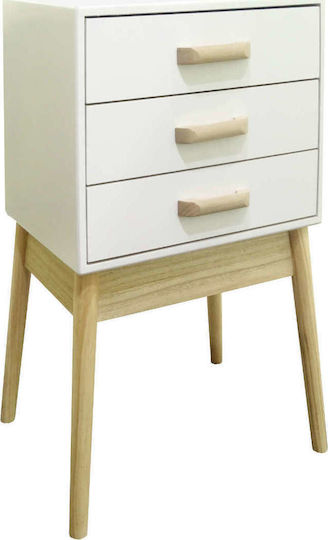 Drawers Storage Ordinary Solid Wood with 3 Drawers White L43xW30xH68cm