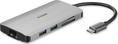 D-Link USB-C Docking Station με HDMI 4K PD Ethernet Ασημί (DUB-M810)